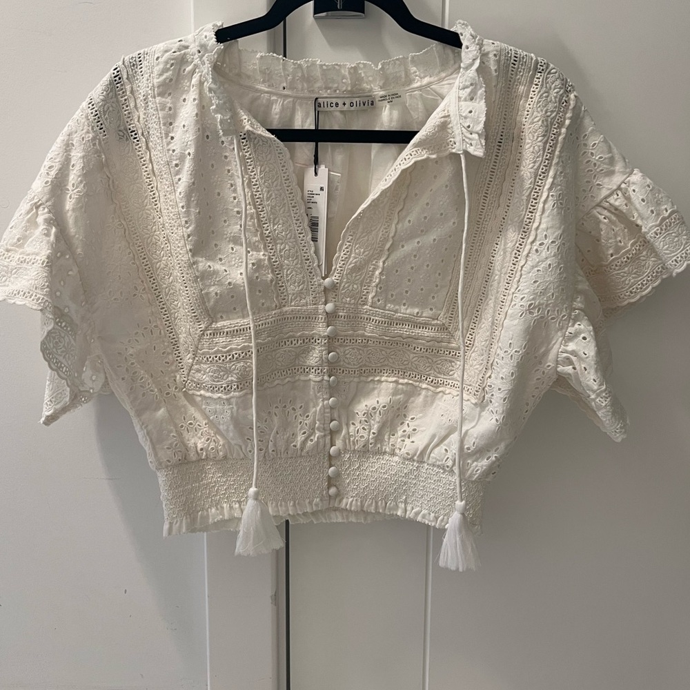 Alice + Olivia Cream Lace Blouse